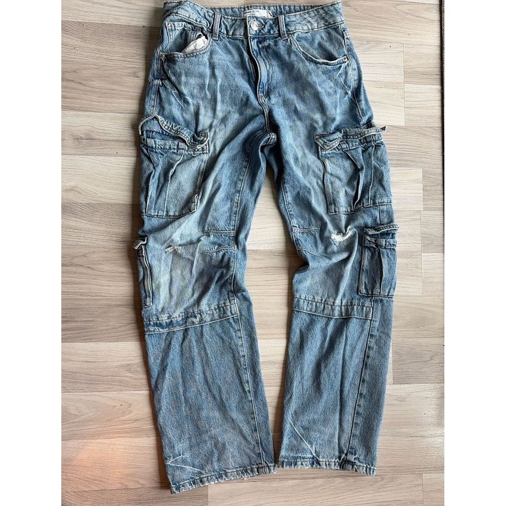 Garage Denim Light Wash Slouchy High Rise Cargo Jeans Size 07/28
